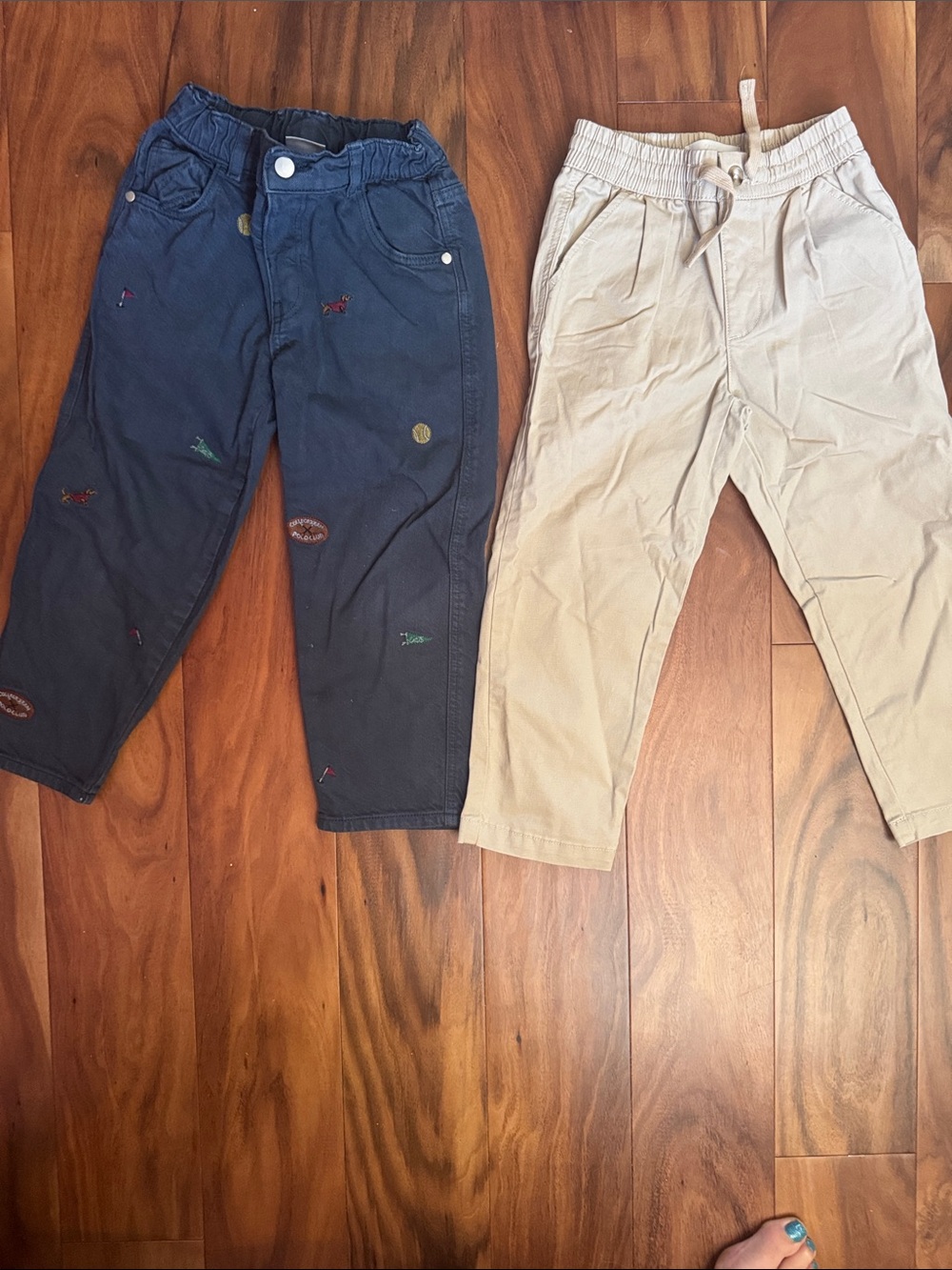 Kids Zara Pants - Navy embroidered jeans and Beige khakis
